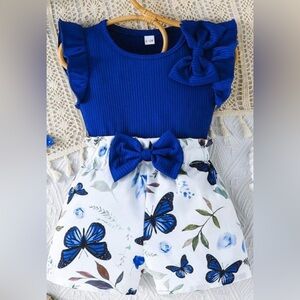 Blue and White Butterfly Shorts with Bows